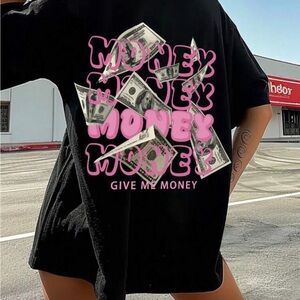 SHEIN Black Tee with Pink Money Graphic